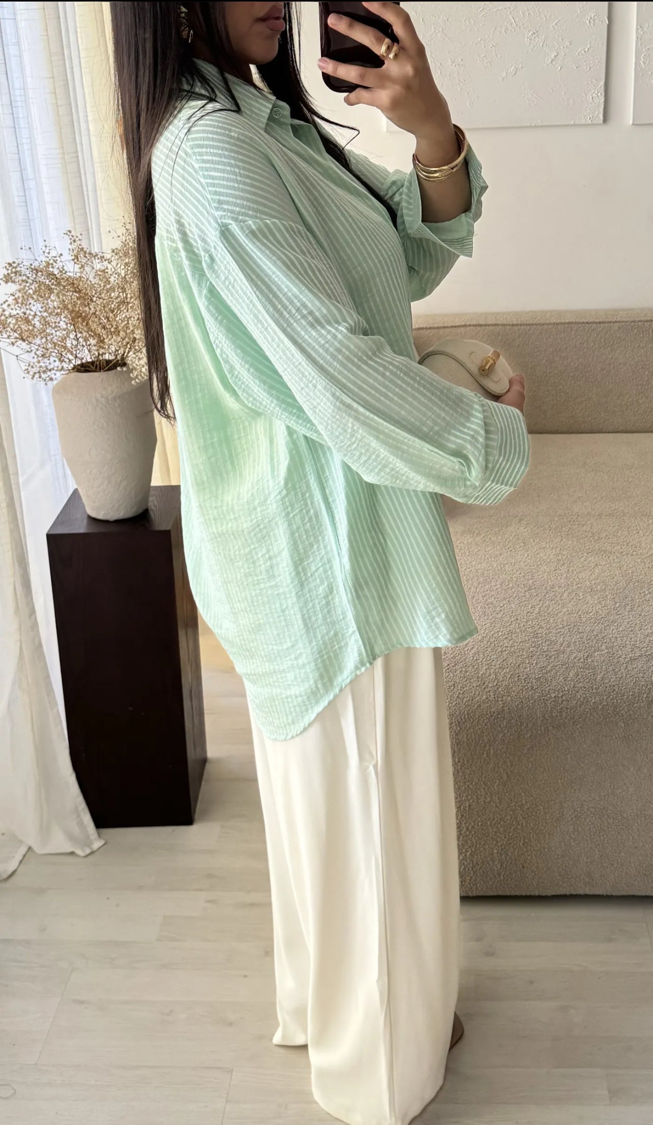 Chemise à rayure verte