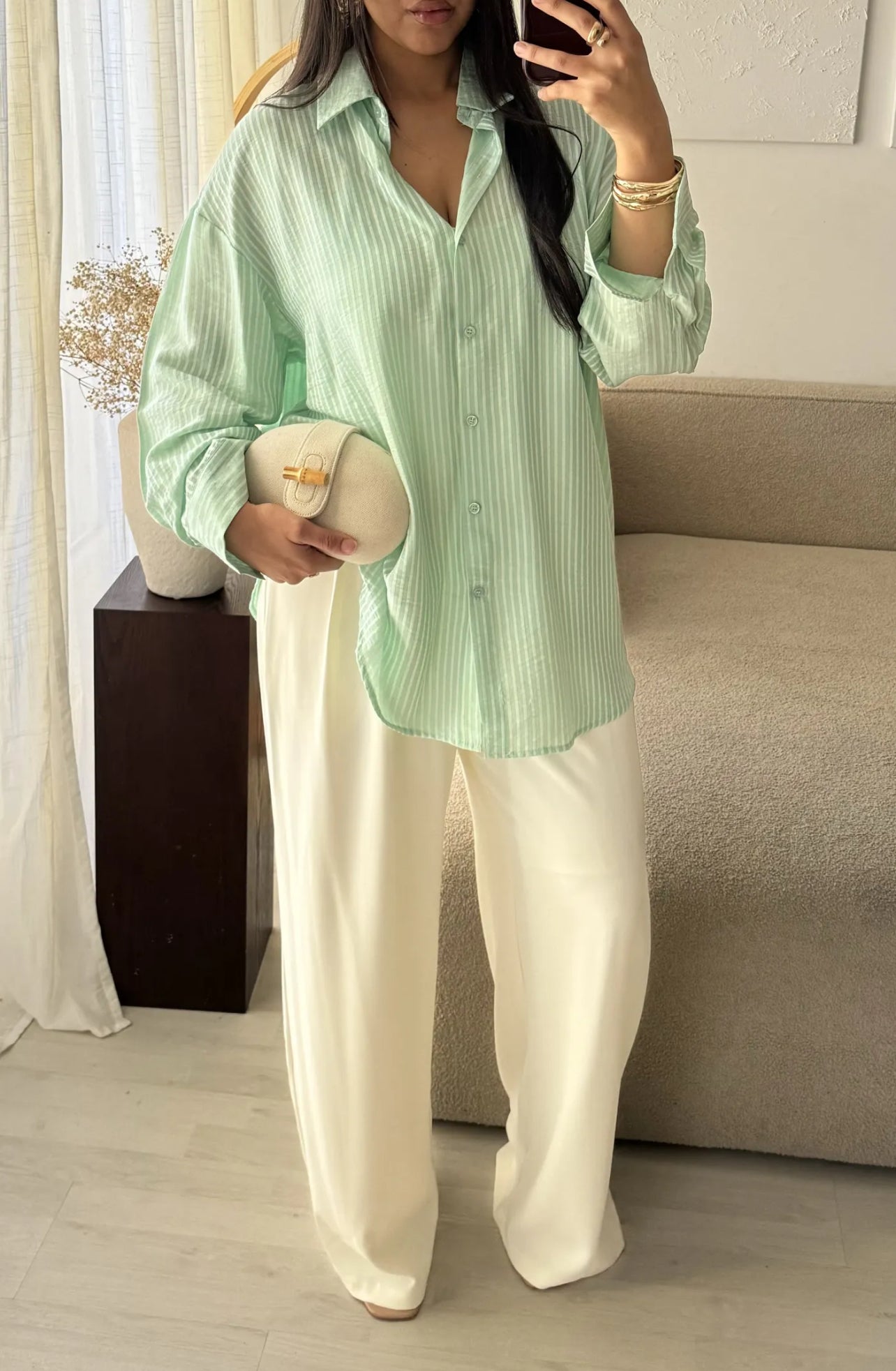 Chemise à rayure verte