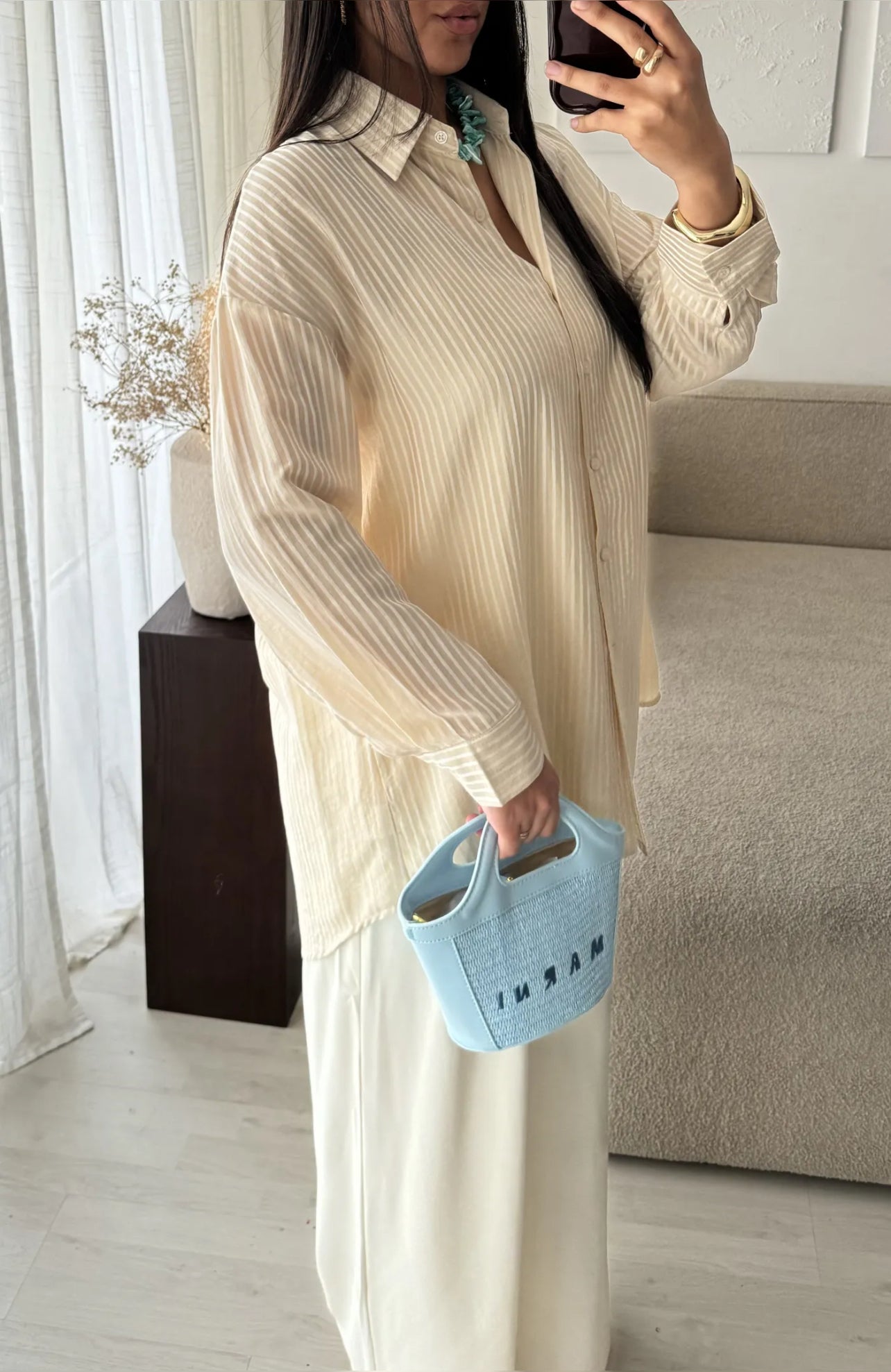 Chemise à rayure beige