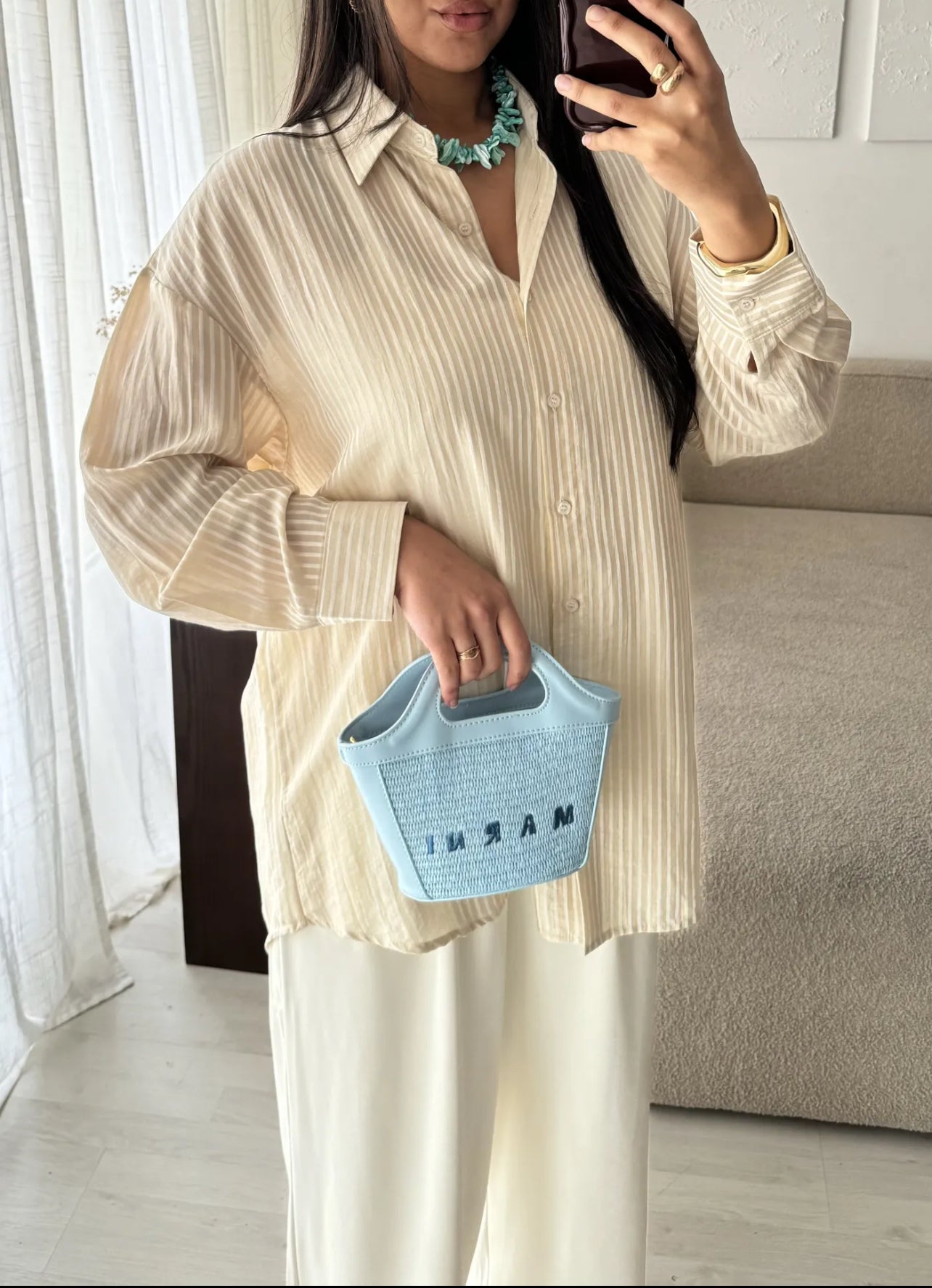 Chemise à rayure beige